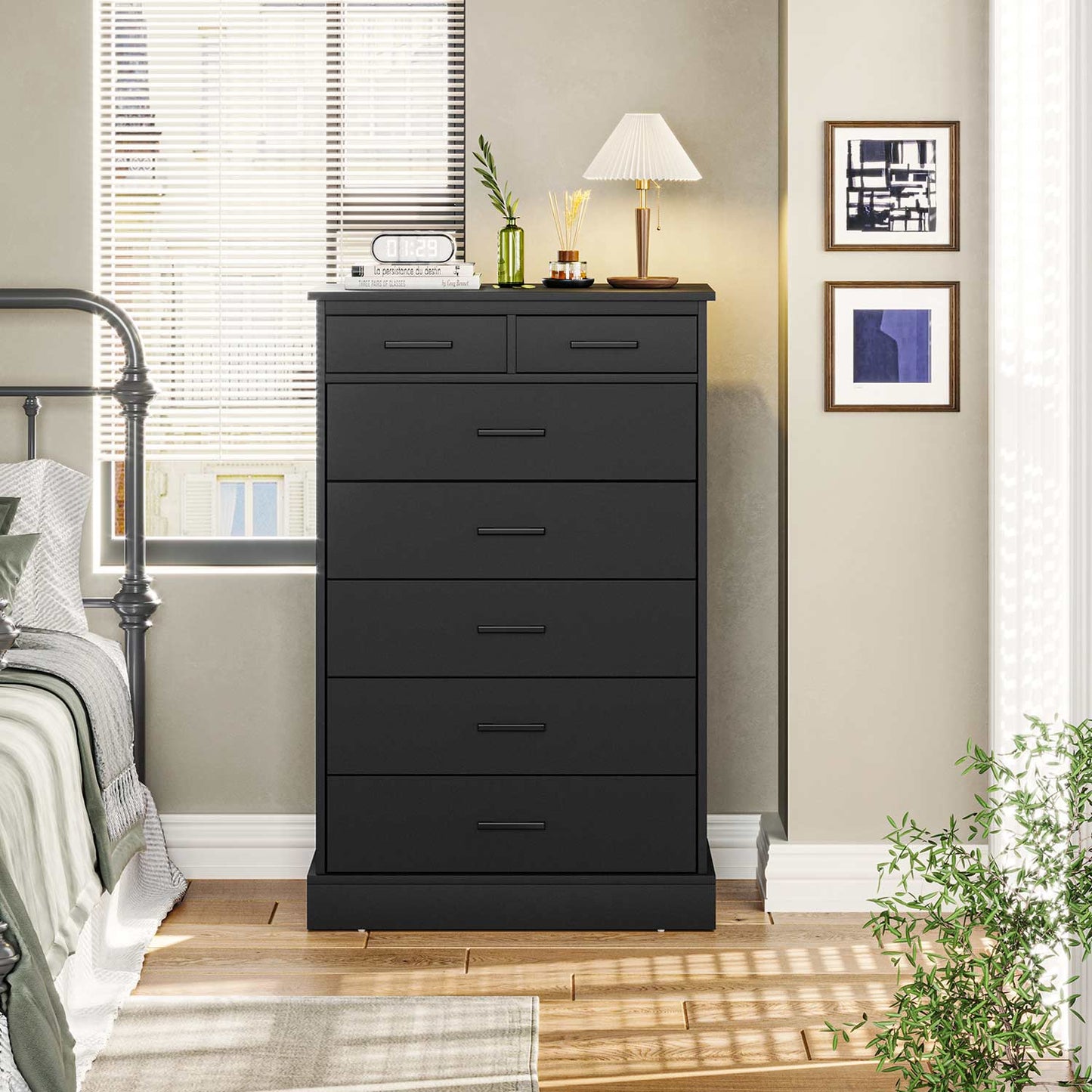 Hasuit Black Dresser Tall 7 Drawer Dresser with Sturdy Base