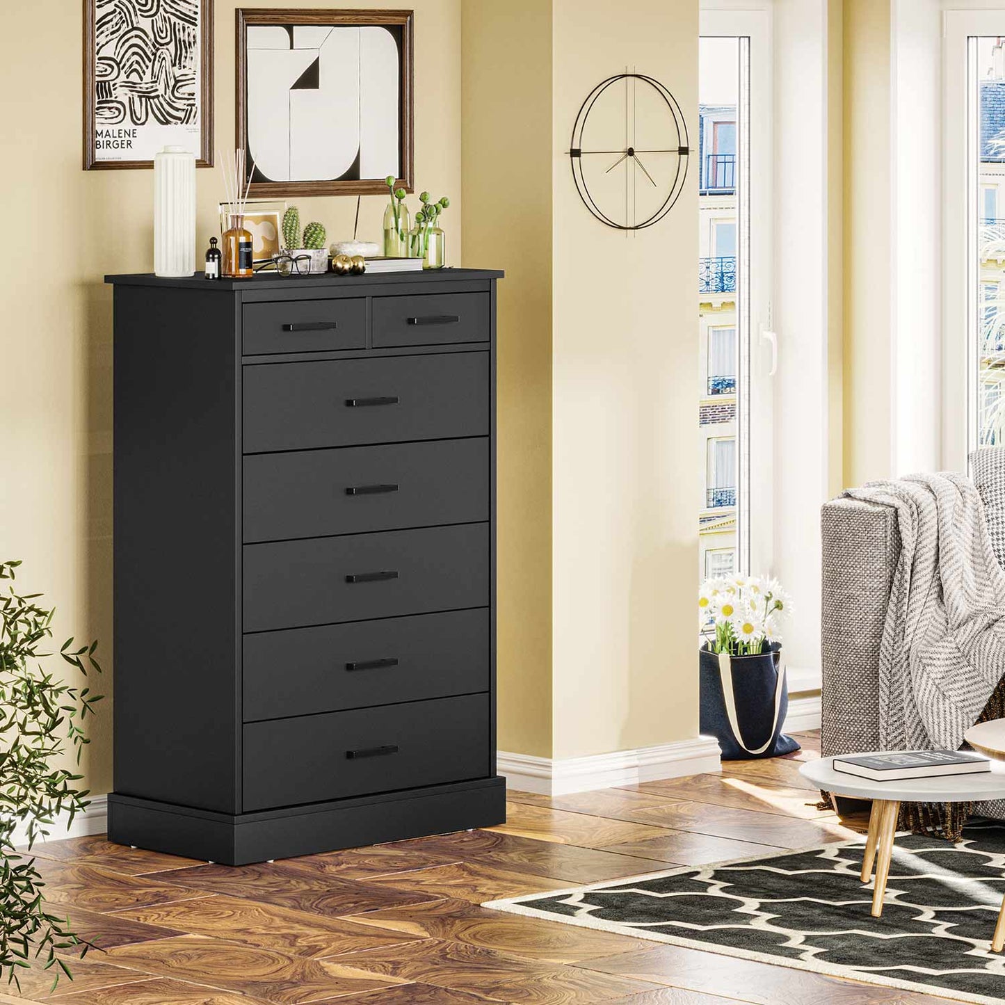 Hasuit Black Dresser Tall 7 Drawer Dresser with Sturdy Base
