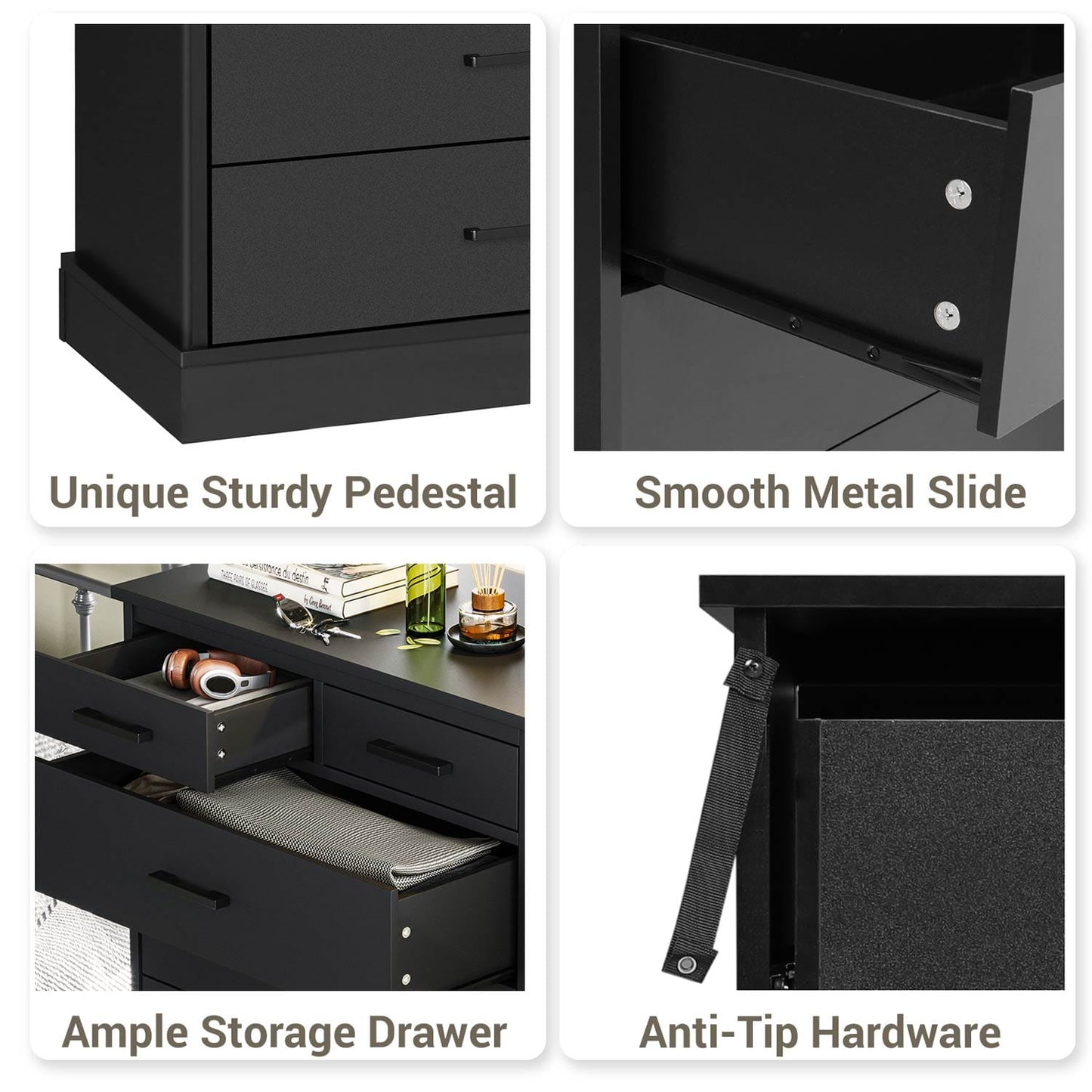Hasuit Black Dresser Tall 7 Drawer Dresser with Sturdy Base