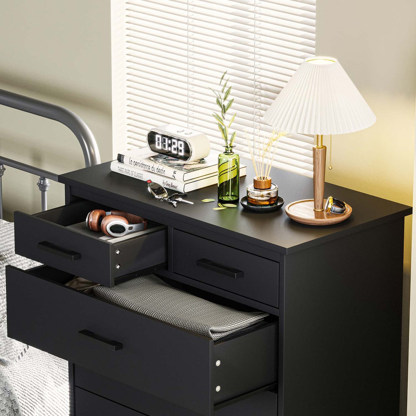 Hasuit Black Dresser Tall 7 Drawer Dresser with Sturdy Base