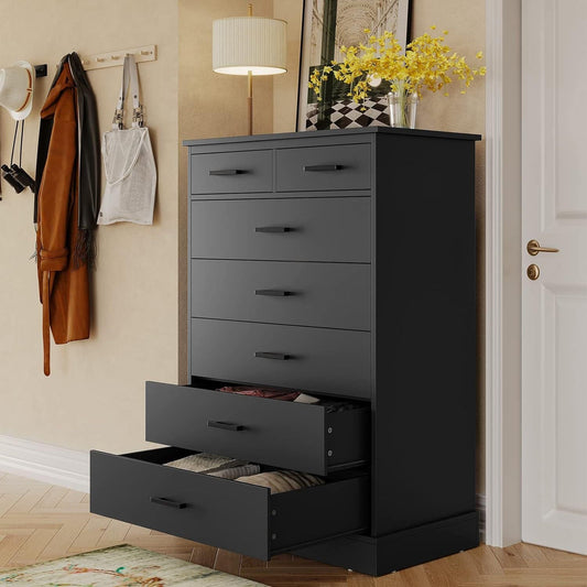 Hasuit Black Dresser Tall 7 Drawer Dresser with Sturdy Base