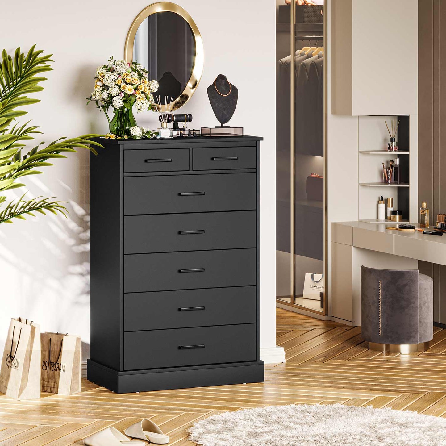 Hasuit Black Dresser Tall 7 Drawer Dresser with Sturdy Base