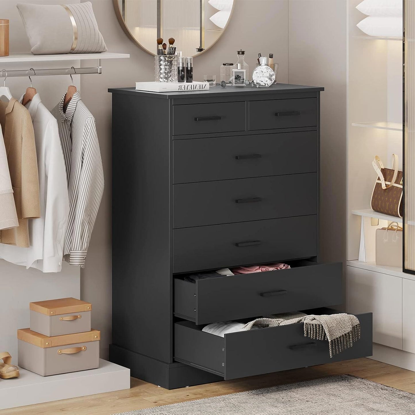 Hasuit Black Dresser Tall 7 Drawer Dresser with Sturdy Base